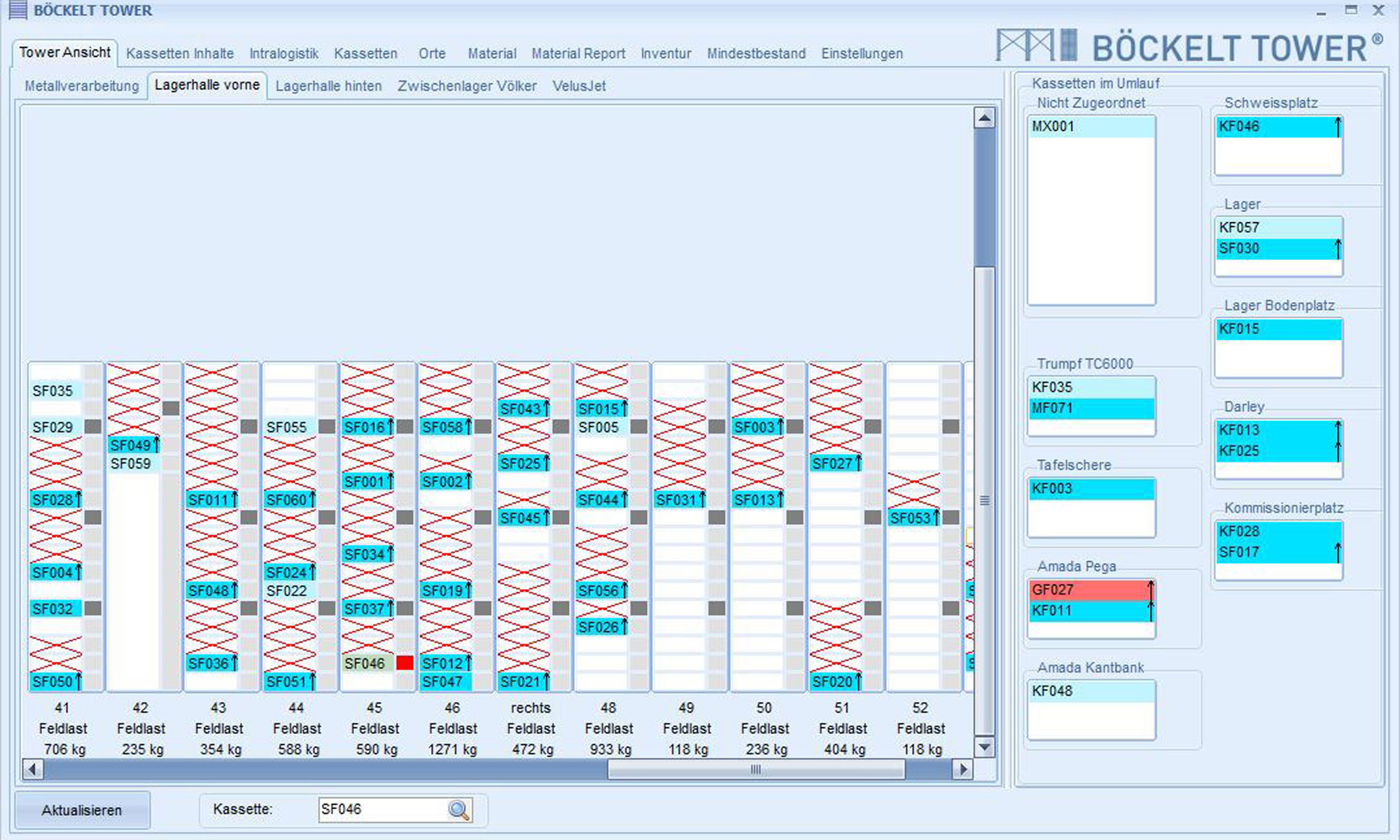 Ein Screenshot der Böckelt Tower® Software, hier bezogen auf Schwerlast Regale